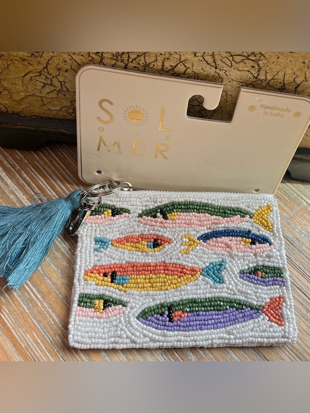 SOL and MER Beaded Fish Coin Purse NWT Sardine Coastal Bag Charm Key Pouch
